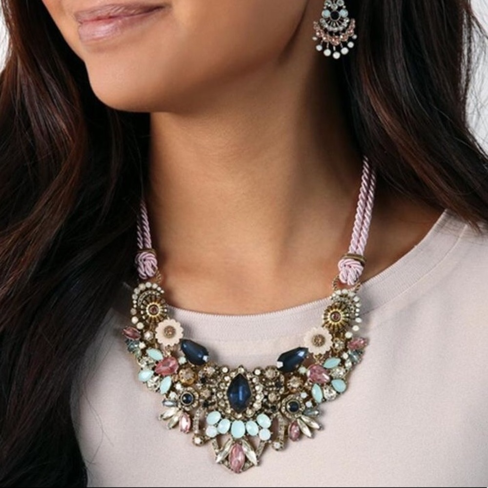 Blush and Blue Statement Necklace - Picture 7 of 7